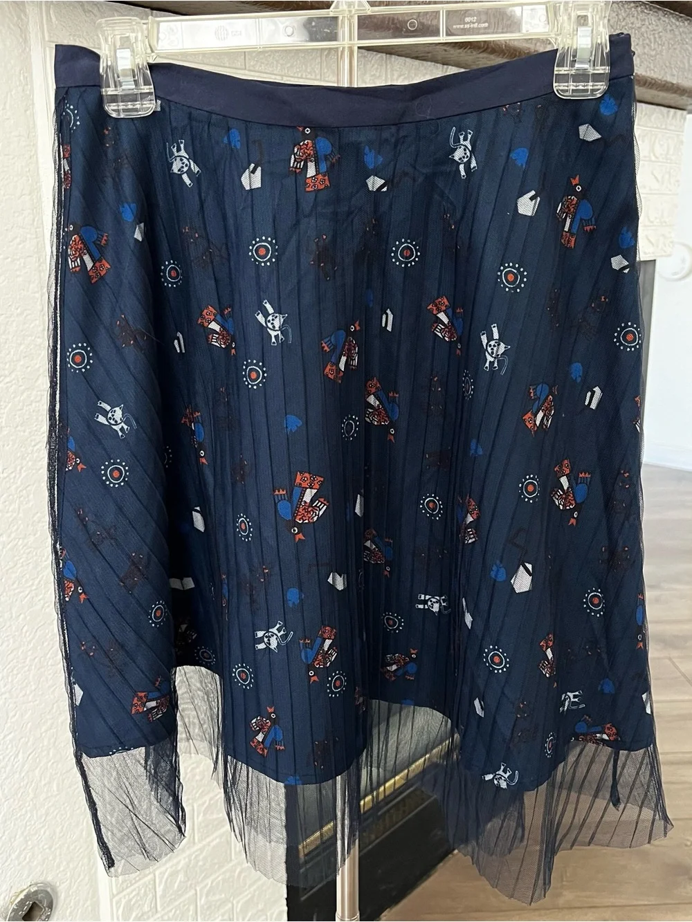 Navy A-Line Skirt with Sheer Hem